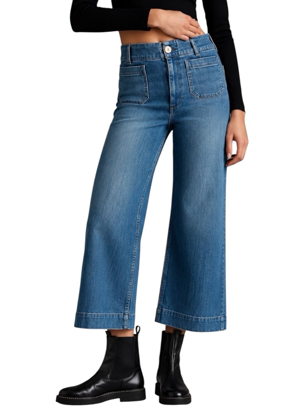 Maeve Anthropologie The Colette Jeans 29 High Rise Cropped Wide Leg Blue